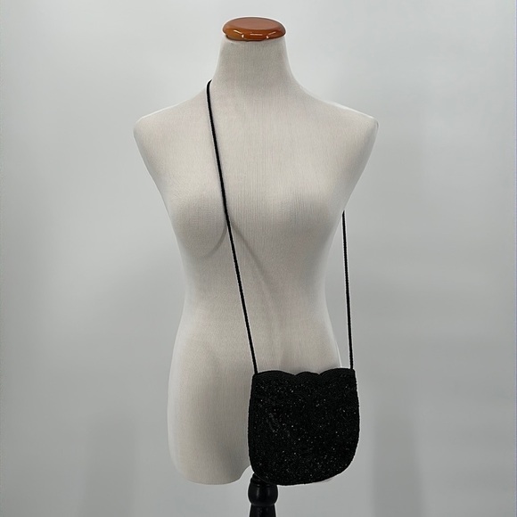 Carla Marchi Black Beaded Evening Clutch Shoulder Bag Purse - Picture 2 of 8